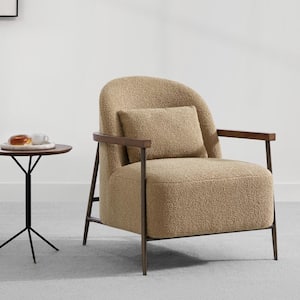 Quiteria Camel Fabric Accent Chair with Solid Wood and Metal Frame