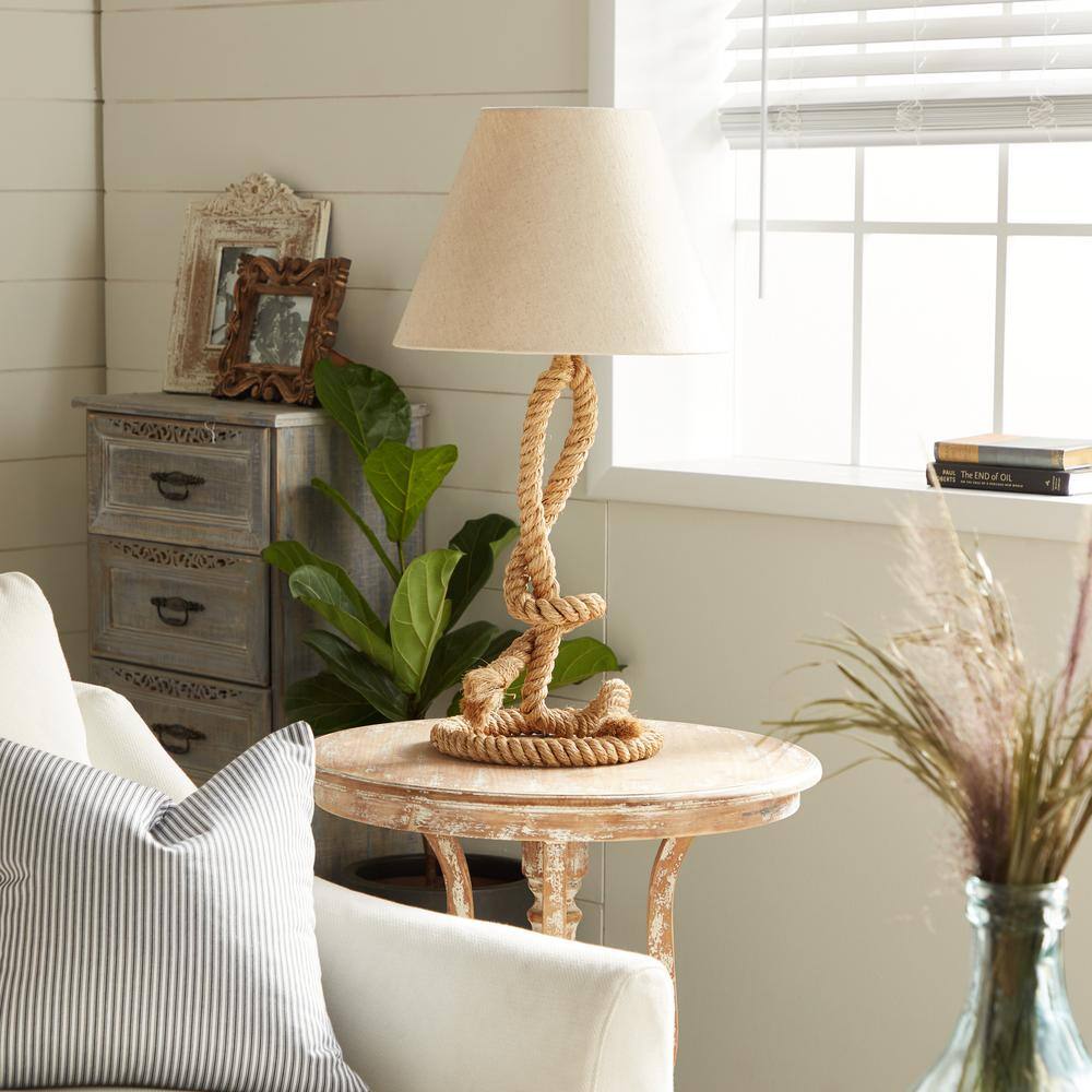 26" Rustic Jute Rope Table Lamp with White Shade