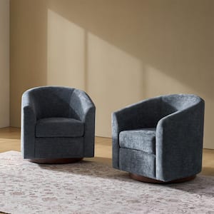 Miriam Navy Modern Swivel Accent Chair with Solid Wooden Base, (Set of 2)