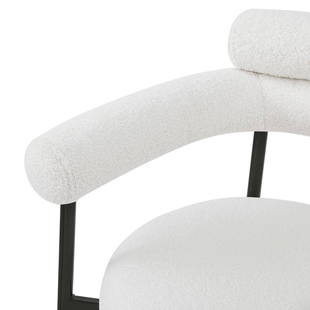 White Upholstered Metal Arm Chair with Slat Back
