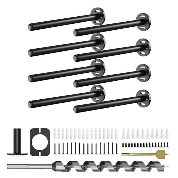 8-Pack 8 in. L Black Wall Shelf Brackets, Decorative Floating Shelf Bracket, Invisible Shelving Brackets