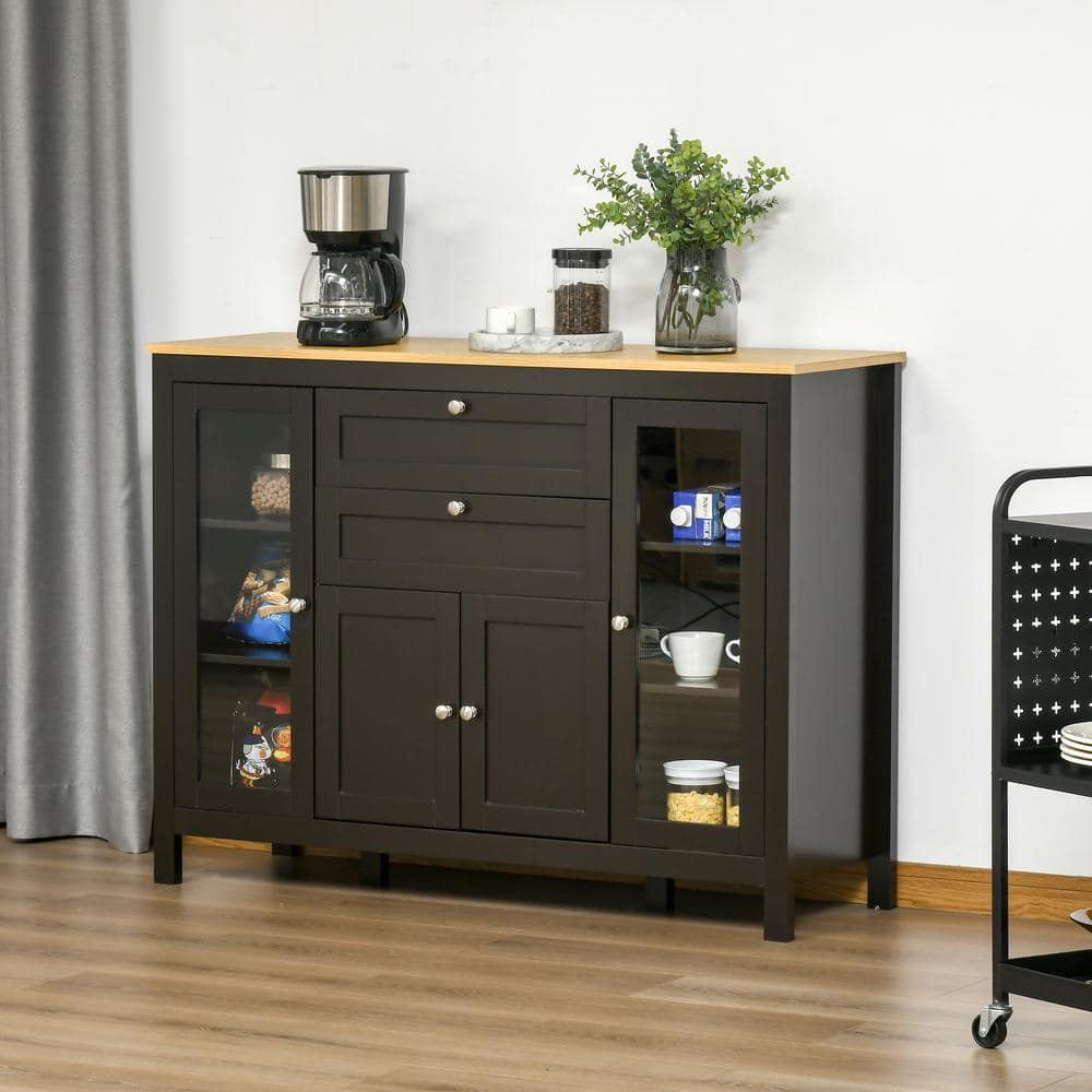 Modern 47" Dark Brown Buffet Cabinet with Glass Doors and Adjustable Shelving