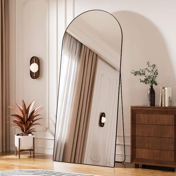 Black 34 in. W x 76 in. H Arch Aluminum Alloy Framed Full Length Mirror Freestanding/Wall-Mounted Mirror