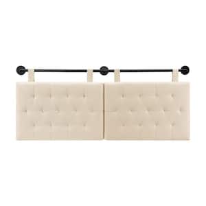 Remi 61 in. W White Cloud/Black Queen Wall Mount Button Tufted Headboard with Adjustable Straps and Black Metal Rail