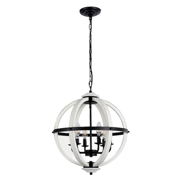 PUDO 17.3 in. 4-Light White Retro White Cage Pendant Light