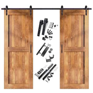 24 in. x 96 in. H-Frame Early American Double Pine Wood Interior Sliding Barn Door with Hardware Kit, Non-Bypass