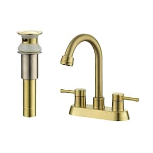 4 in. Centerset 2-Handle Lead-Free Bathroom Faucet with Copper Pop Up Drain in Brushed Gold