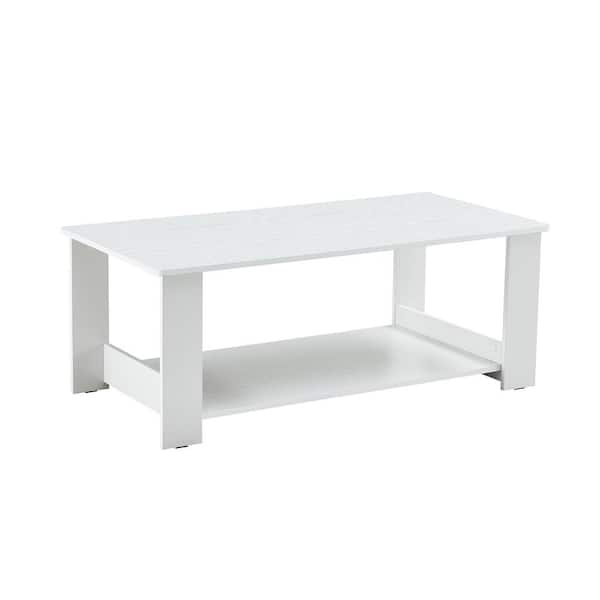 maocao hoom 23.60 in. x 43.30 in, x 16.50 in. White Double Layered Rectangular MDF Coffee Table
