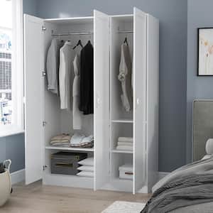 White 3-Doors Armoires Wardrobe with Hanging Rod and Storage Cubes 69.6 in. H x 47.2 in. W x 19.6 in. D