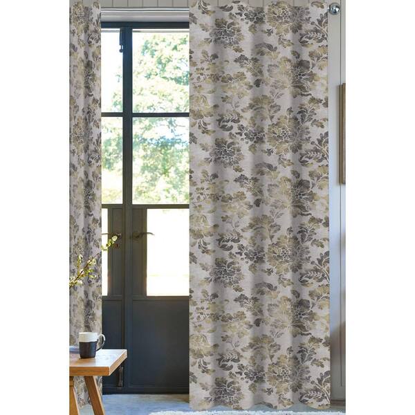 A1 Home Collections Gold Floral Designer Organic Cotton Drapery Panel in Ivory/Brown/Gold - 50 in. x 96 in.