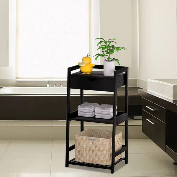 cadeninc Dark Brown Floating Bathroom Shelf with Towel Rail for bathroom/living/kitchen/bedroom (Set of 2)