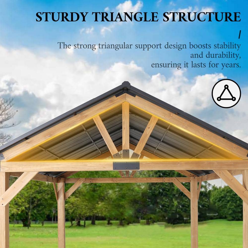 13 ft. x 11 ft. Cedar Wood Patio Gazebo with Black Steel Roof