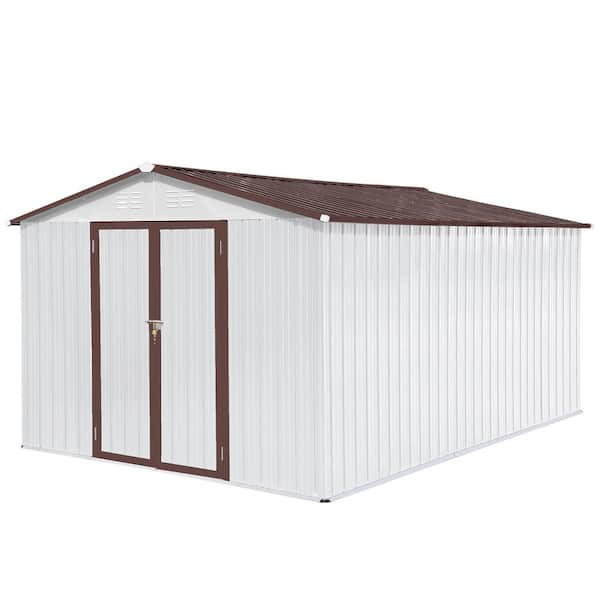 Aleah 10 ft. W x 12 ft. D White+Coffee Outdoor Metal Storage Shed with Secure Doors Air Vents Peak Roof (124.23 sq. ft.)