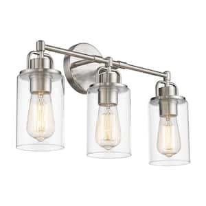 19.75 in. 3 Light Chrome Finish Vanity Light with Clear Glass Shade For Bathroom