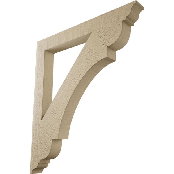 Ekena Millwork 3.5 in. x 36 in. x 32 in. Olympic Traditional Rough Cedar Woodgrain Timberthane Polyurethane Bracket, Primed Tan