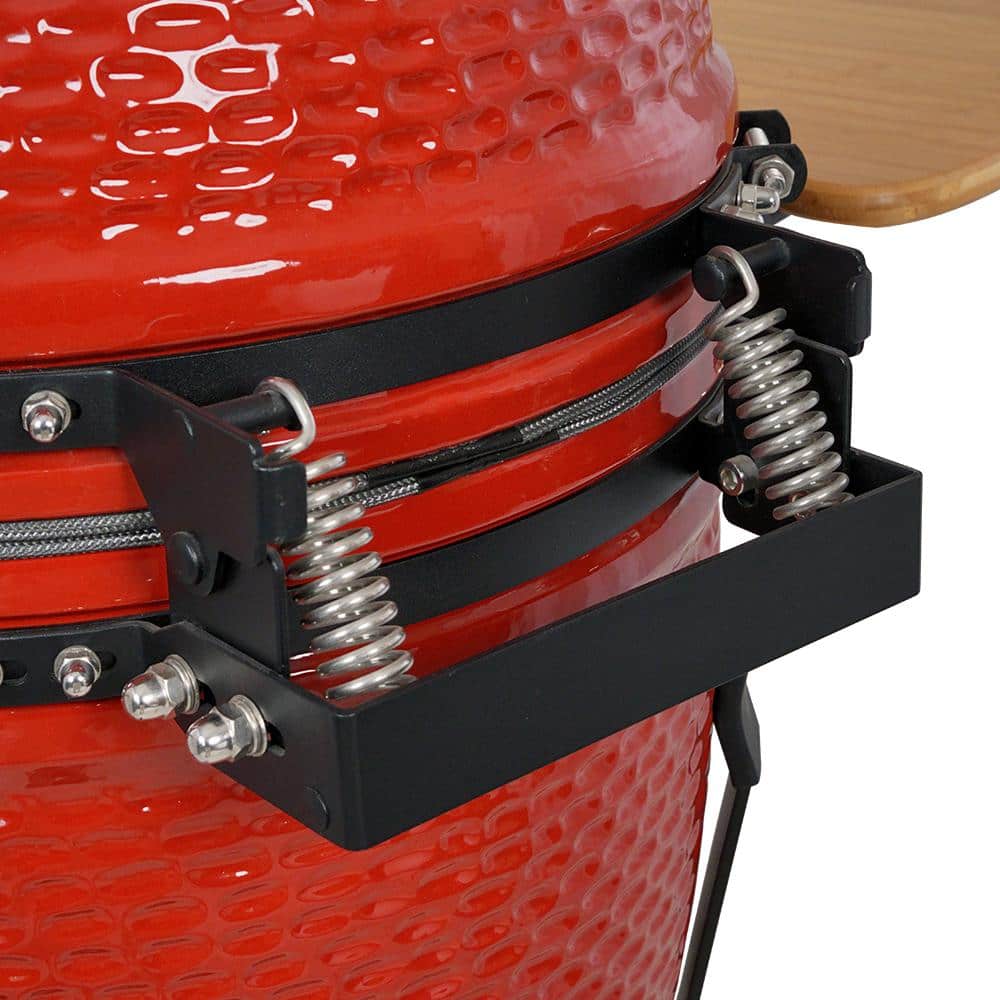 18" Red Ceramic Kamado Charcoal Grill with Folding Shelves