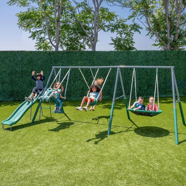 SPORTSPOWER Rochester Metal Swing Playset with Glider, Saucer