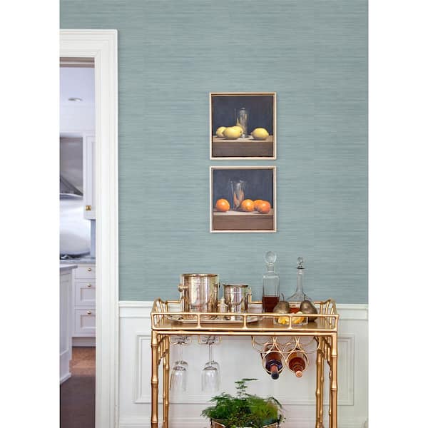 Sky Blue Classic Faux Grasscloth Peel and Stick Wallpaper