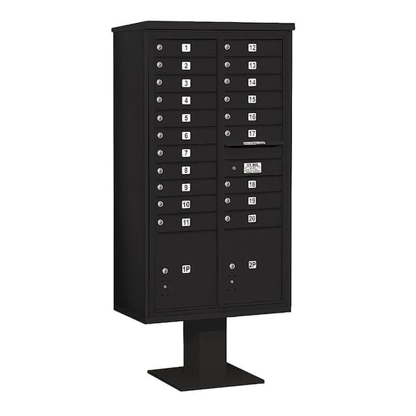 Salsbury Industries 3400 Series Black Mount 4C Pedestal Mailbox with 20 MB1 Doors/2 PL