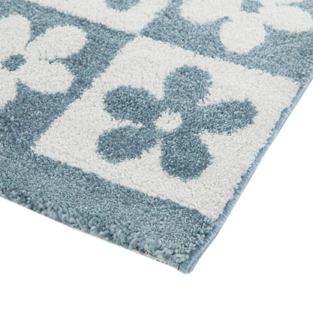 Ambrose Light Blue Floral Rectangular Kids' Synthetic Area Rug