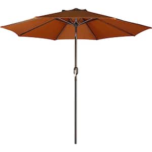 Outdoor Patio Umbrella, Market Striped Umbrella with Push Button Tilt and Crank, Brown, market