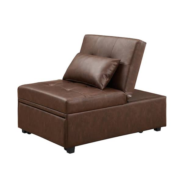 Powell Brooks 3-in-1 Convertible 75.5 in. Chestnut Brown Solid Faux Leather Twin Size Sofa Bed