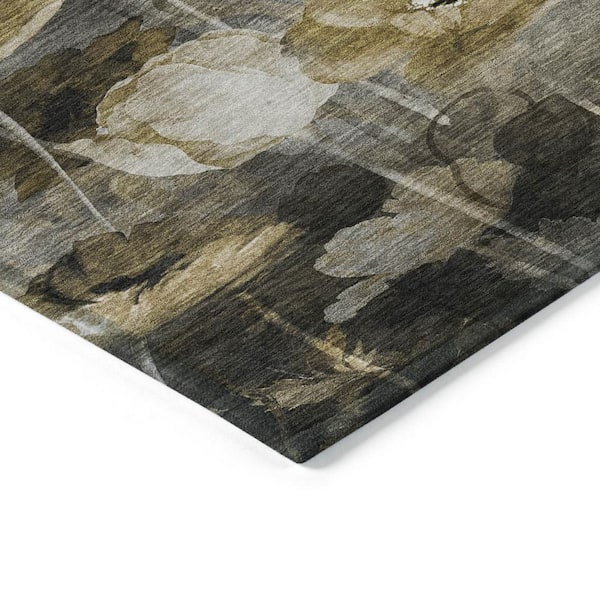 Taupe, Beige, Tan 5 ft. x 8 ft. Woven Floral Polyester Rectangle Indoor/Outdoor Area Rug