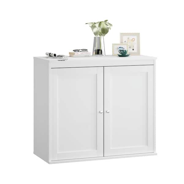 White 25.59 in. Accent Cabinet Office Storage Cabinet with 2 Shelves and Adjustable Shelves