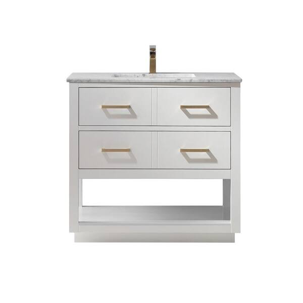 Altair Remi 36 in. Bath Vanity in White with Carrara Marble Vanity Top ...