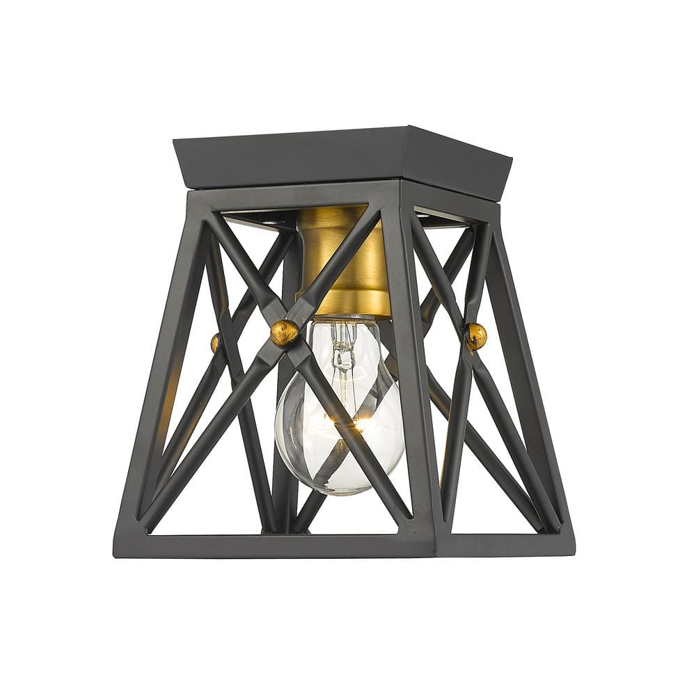 Trestle 6 in. 1-Light Matte Black and Olde Brass Flush Mount Light with No 