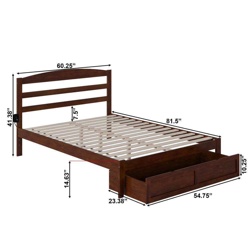 Warren Queen Walnut Wood Platform Bed with Foot Drawer