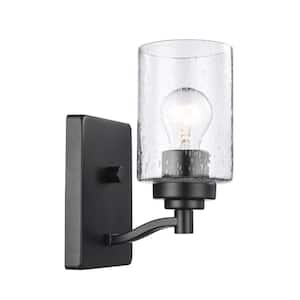 Simi 1-Light Black Wall Sconce with Seeded Glass Shade