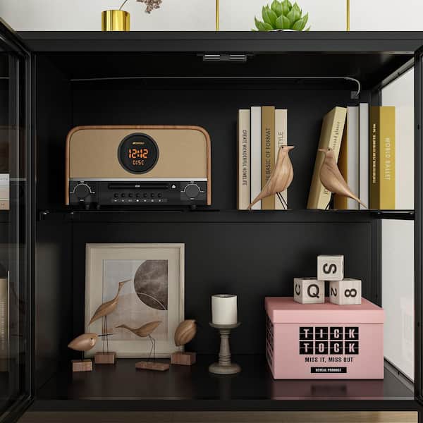 FUFU&GAGA Black Wood 55.1 in. W Glass Door Display Cabinets FUFU&GAGA Black Wood 55.1 in. W Glass Door Display Cabinets