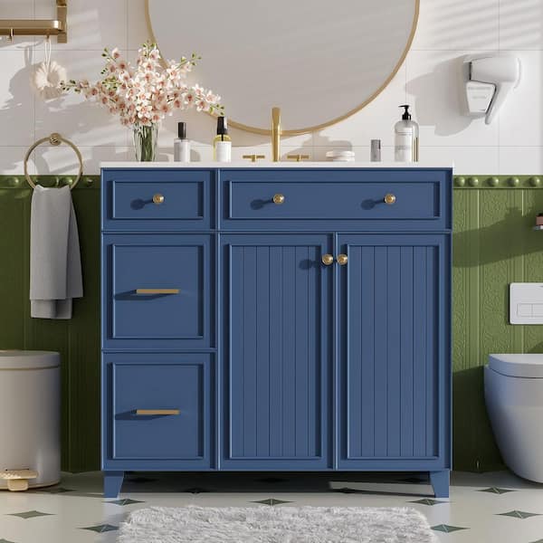 Afhocomp 36 in. Freestanding Single Sink Blue Bath Vanity with
