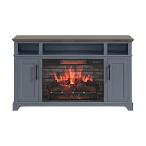 Hillrose 52 in. Freestanding Electric Fireplace TV Stand in Blue Ash with Rustic Taupe Oak Top
