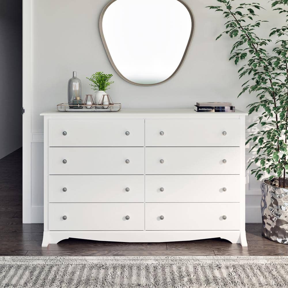 White Double 8-Drawer Horizontal Dresser with Deep Drawers