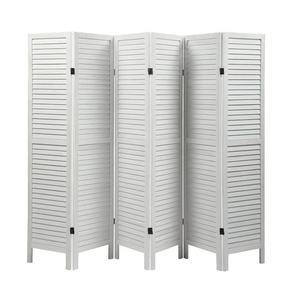 Unbranded 5.6 ft Tall White Wash Louver Folding 6 Panel Screen Decorative Privacy Partition Room Divider XH