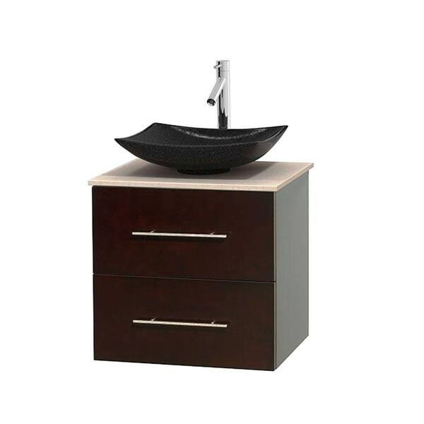 Wyndham Collection Centra 24 in. Vanity in Espresso with Marble Vanity Top in Ivory and Black Granite Sink
