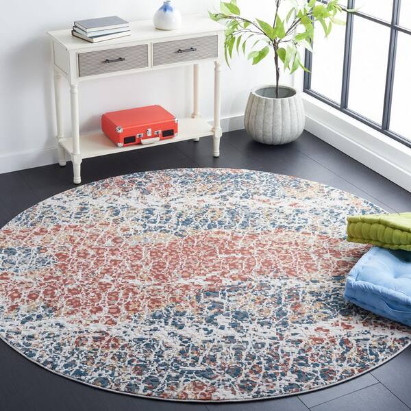 Invista 7 ft. x 7 ft. Navy/Rust Distressed High-Low Round Area Rug