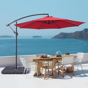 10 ft. Round Outdoor Patio Cantilever Offset Umbrellas in Red