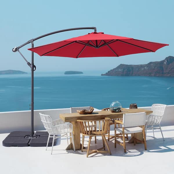 Sonkuki 10 ft. Round Outdoor Patio Cantilever Offset Umbrellas in Red