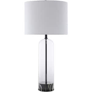 Nayoro 29 in. Black/Clear Indoor Table Lamp with White Drum Shaped Shade