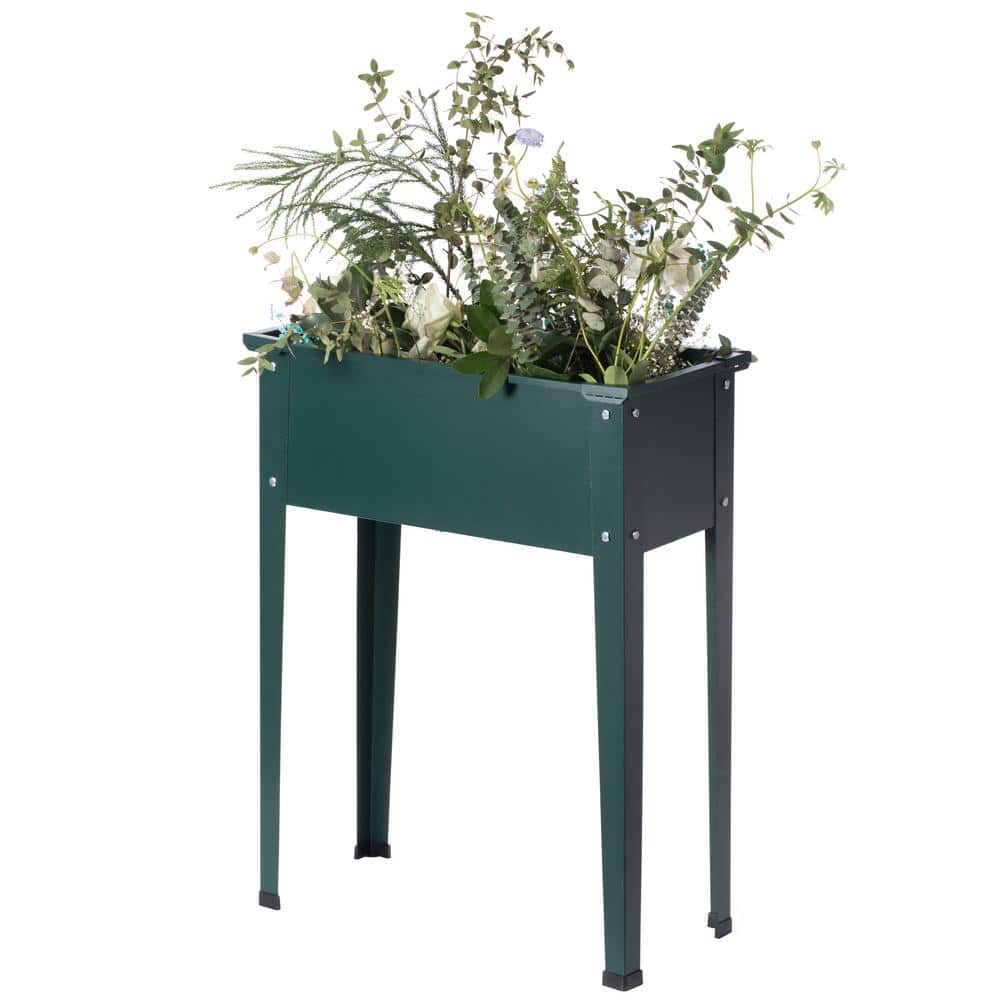 Green Metal Freestanding Raised Garden Bed Rectangular Flower Planter