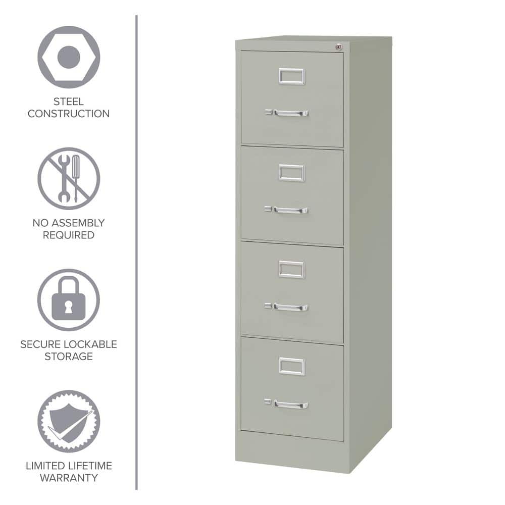 Light Gray Metal 4-Drawer Lockable Vertical File Cabinet