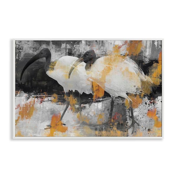 Stupell Industries Grey and Yellow Modern Birds by Porter Hastings White Framed Animal Giclee Art Print 12 in. x 18 in.