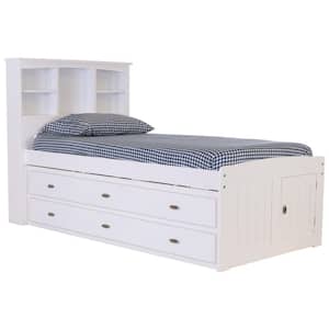 Mission White Casual White Twin Sized Captains Bookcase Bed with 6-Drawers