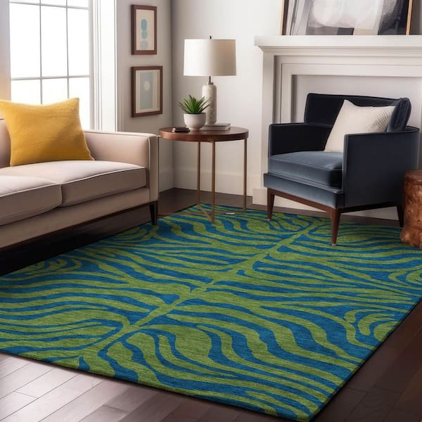 Mayfield Premium Machine Washable Abstract AMF1043 Green 9 ft. x 12 ft. Area Rug
