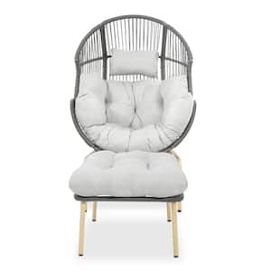 Corina Dark Gray Wicker Outdoor Large Glider Egg Chair with Gray Cushions