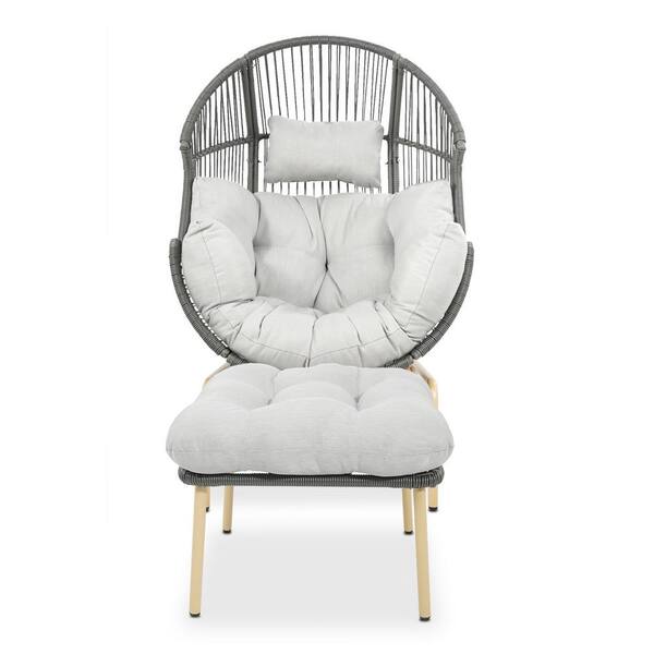 Gymojoy Corina Dark Gray Wicker Outdoor Large Glider Egg Chair with Gray Cushions