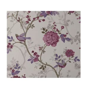 Traditional Bird Purple Non-Pasted Wallpaper Roll (covers approx. 52 sq. ft.)